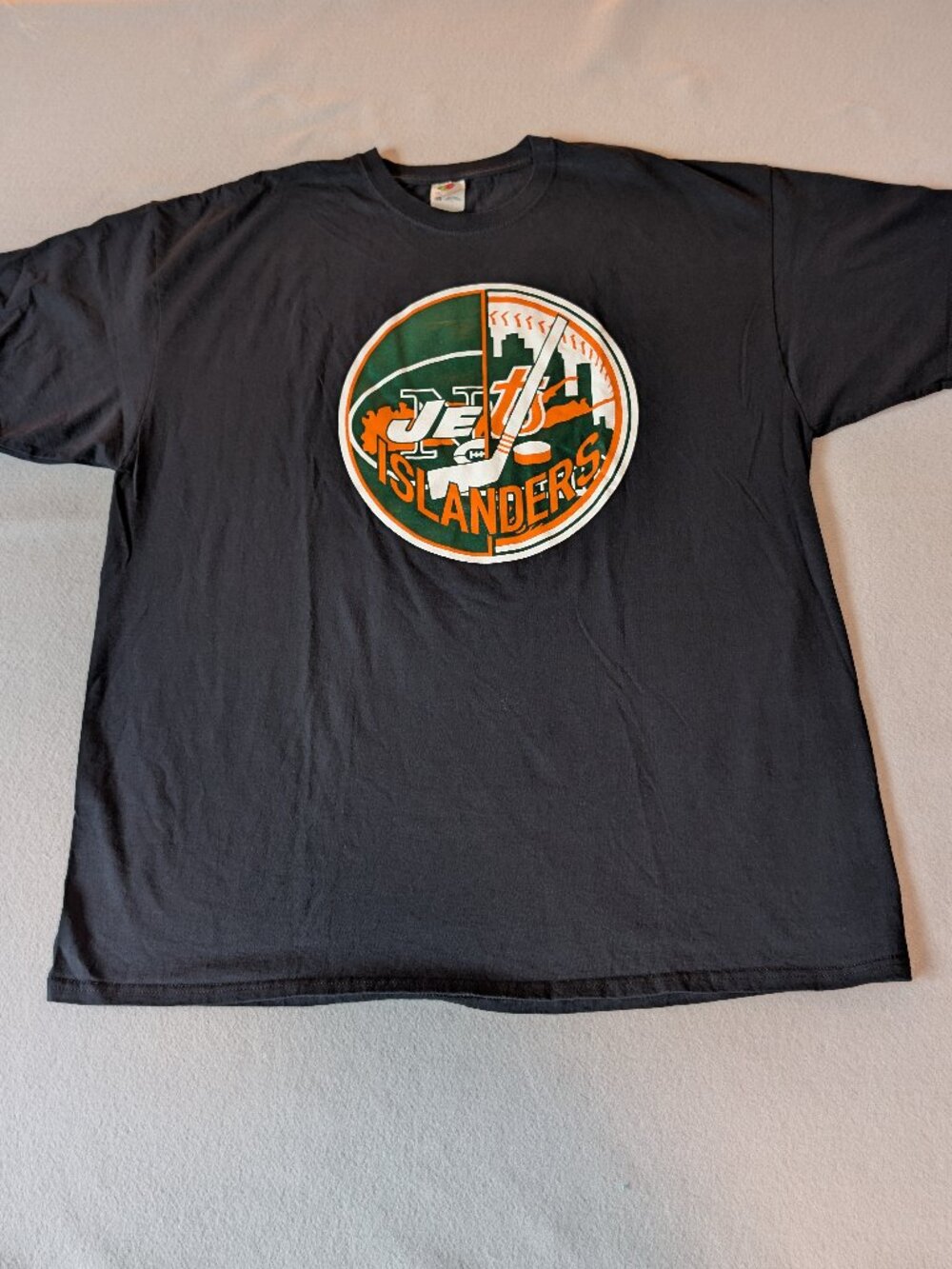 Fruit Of The Loom NY Jets Mets Islanders Shirt 2XL Black Heavyweight Graphic Tee